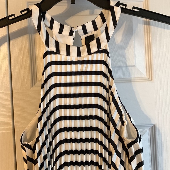 LuLu’s “Dance It Out” White Striped Pleated Halter Mini Shift Dress - Picture 7 of 12